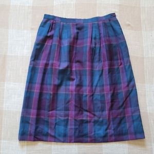 True Vintage Pendleton Preppy Coastal Blue & Purple Tartan Plaid Midi Skirt